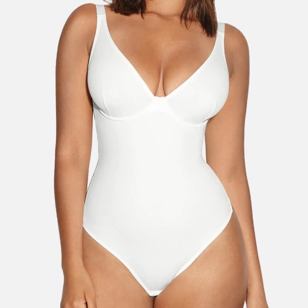 Feelingirl V Neck Tummy Control Thong Bodysuit